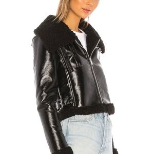 Faux leather and fur biker jacket